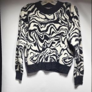 So Goods For Life Crew Neck Black White Marble Ladies Sweater‎ Large NWT